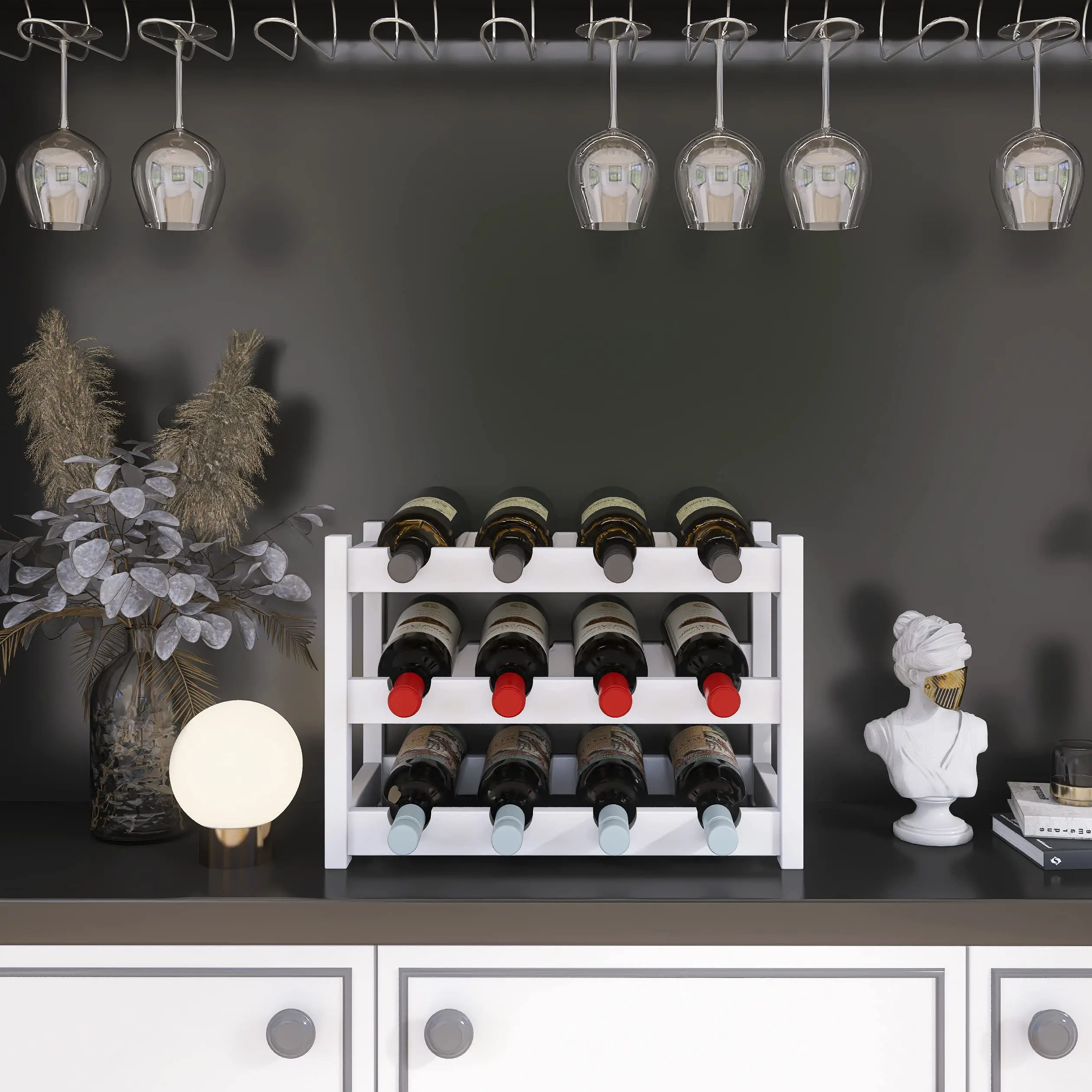 Bamboo Wine Rack Holder for Wine 12 Bottles Display Holder, 3-Tier Free Standing Storage Shelves for Kitchen, Pantry