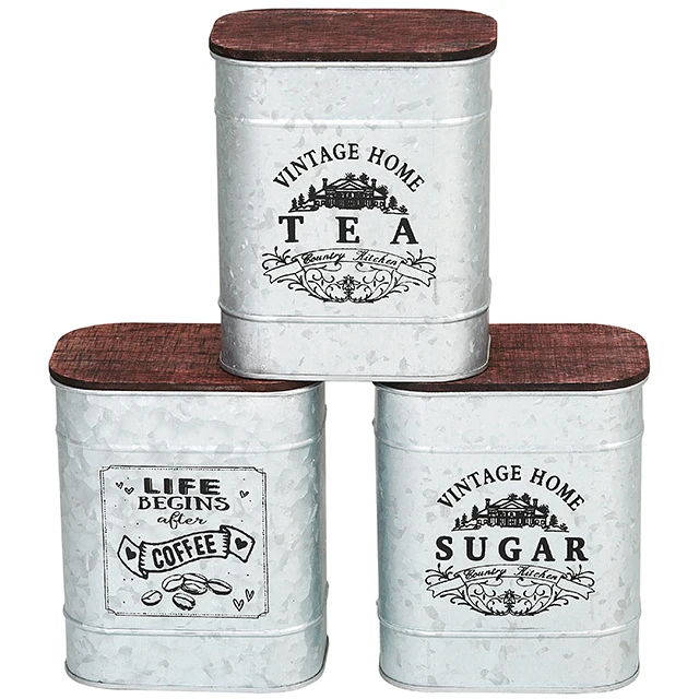 Factory Price 3PCS Set Metal Storage box metal coffee canister with Bamboo Lid