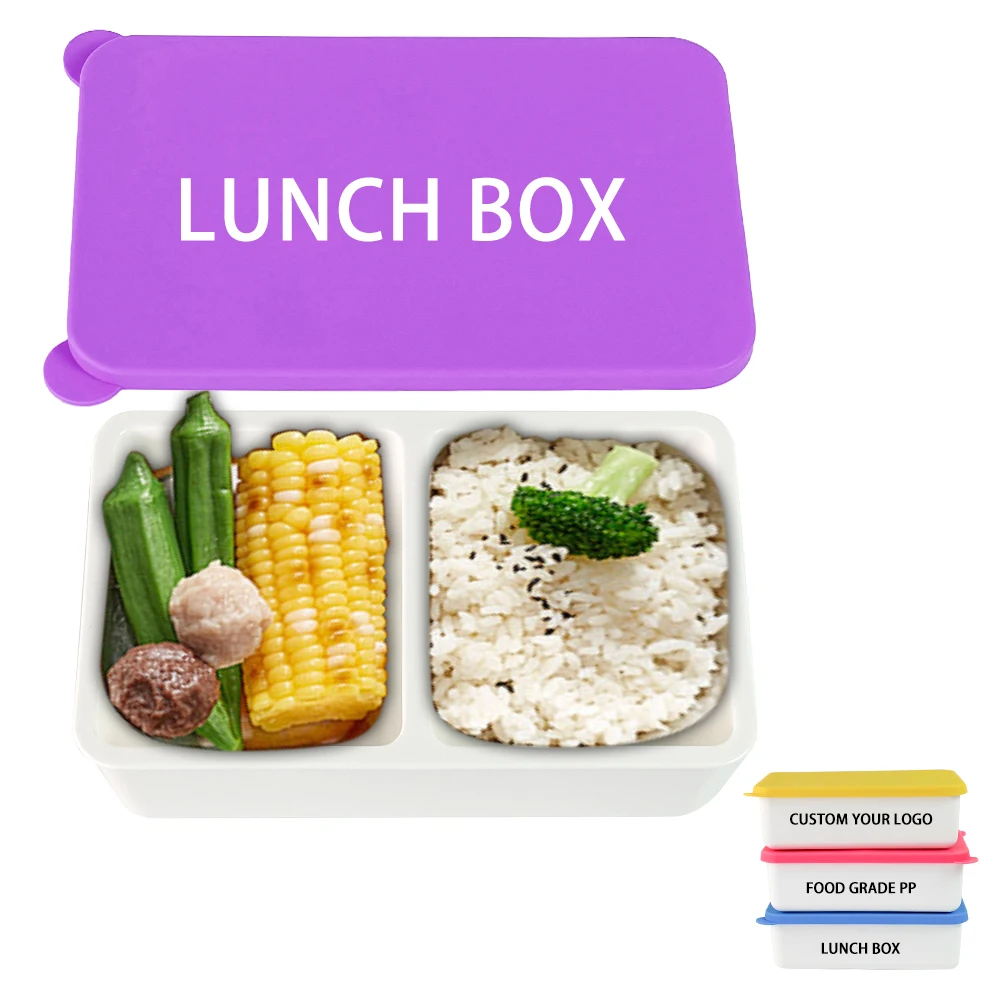 Safety single tier 2 compartment food grade pp lunch box microwave dishwasher safe for kids child multi-color option custom logo