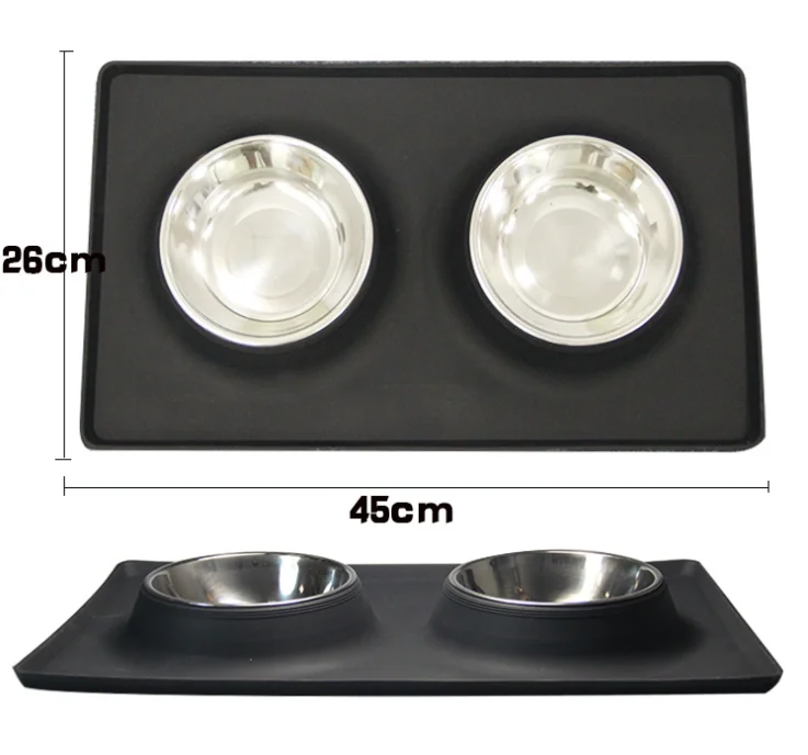 C&CPet Dog Bowls 2 Stainless Steel Dog Bowl with No Spill Non-Skid Silicone Mat + Pet Food Scoop Water and Food Feeder Bowls