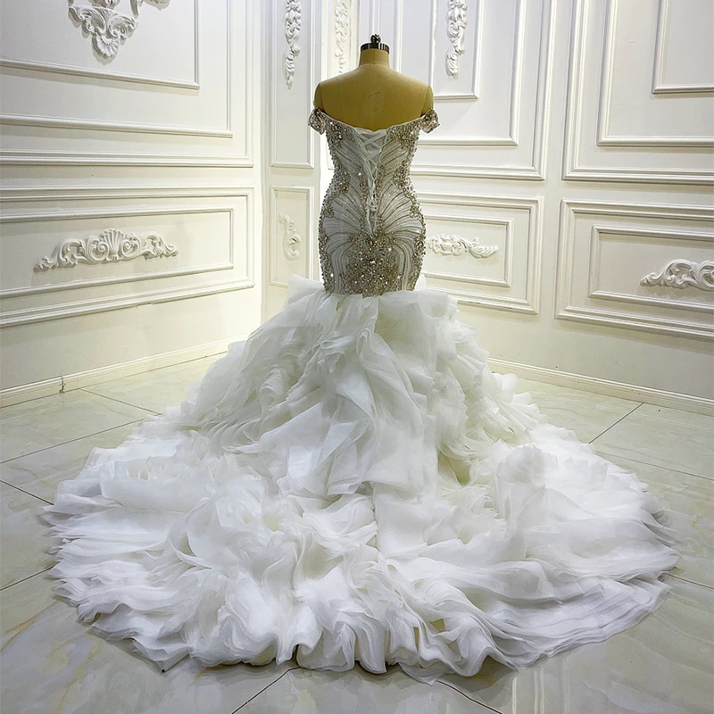 Am1171 2022 Mermaid Lace Strapless Sequin Beads Formal Bling Dress Elegant Wedding Dress