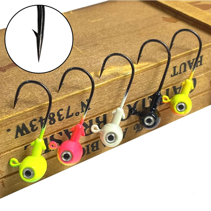 WeiHe 3.5g/5g/7g/10g/14g 5Colors Jig Hook Jighead Fishing Hooks Colorful Lead Head Hook