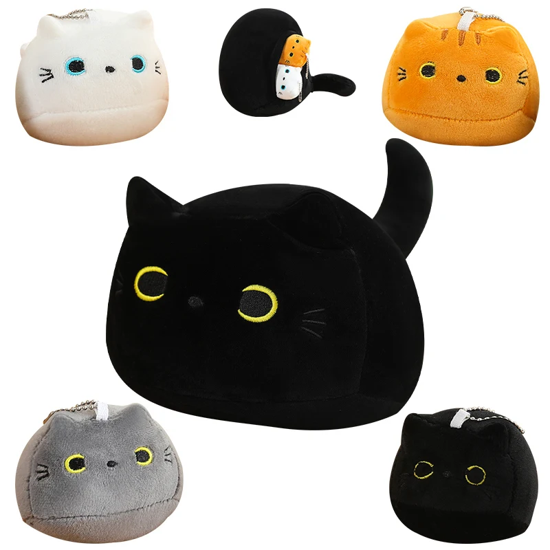 Cute Black Cat Plush Toy Round Ball Shaped Stuffed Soft Cat Pillow Cushion Kids Toys