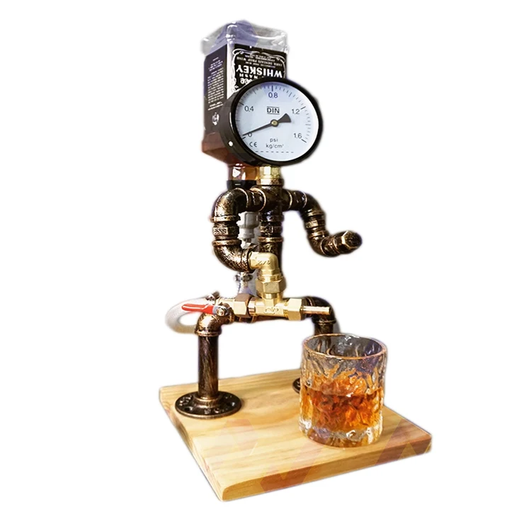 Handmade Steampunk Liquor Dispenser,Wooden Base Industrial Table Lamp, Man Cave Decanter Industrial Wabi saibi country bar