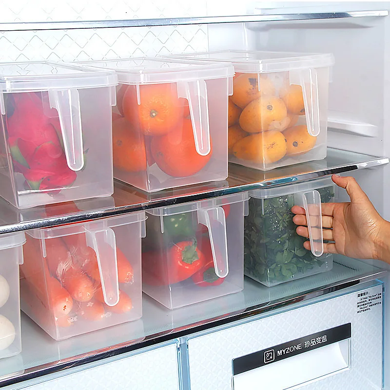 Transparent Kitchen Food Container Refrigerator Stackable Storage Box With Handle PP Material