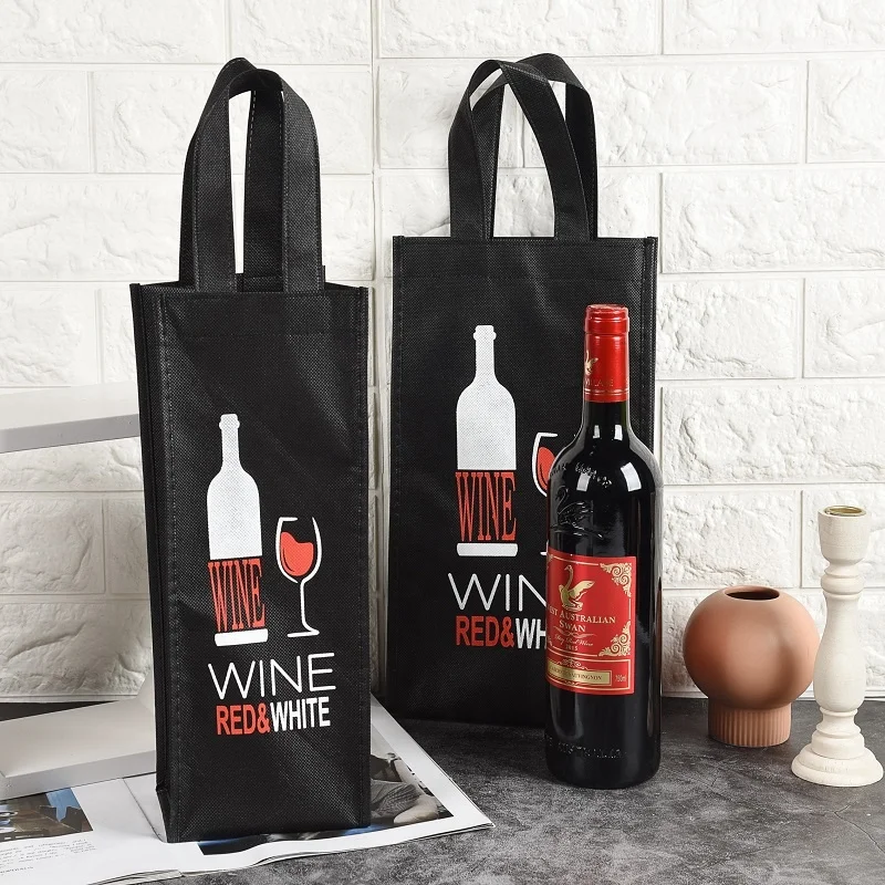 Promotional custom logo printed reusable non woven grocery tote wine bags for 1 bottle, 2 bottle and 4 bottles