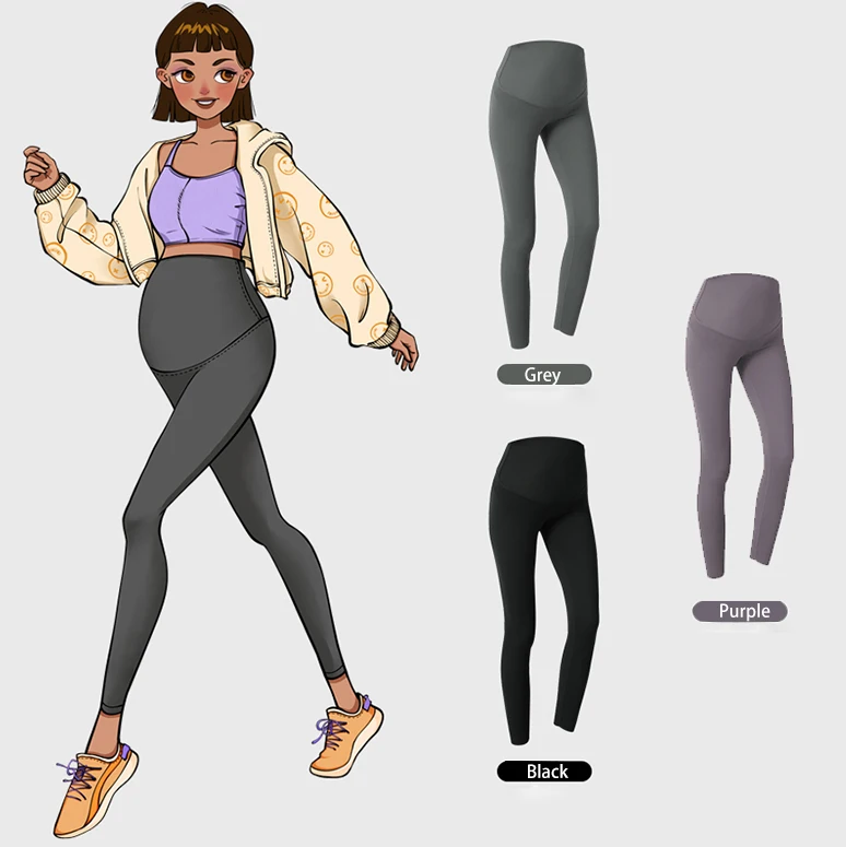 Plus Size Solid Color High Waist Maternity Wear Breathable Sweat-wicking Woman Clothing Leggings Maternity