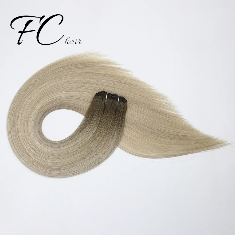 FangCun  Remy Russian Super Double Drawn Human Hair Hand Tied Weft Hair Extensions Curly Machine Flat Natural Raw Hair Extension