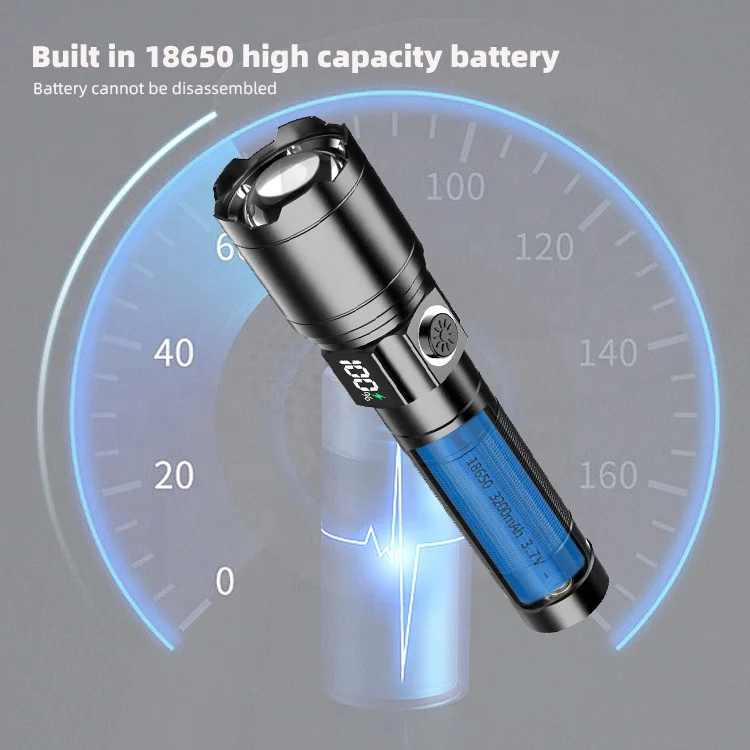 High lumen built-in battery USB rechargeable tactical portable zoom white laser chip flashlight outdoor camping