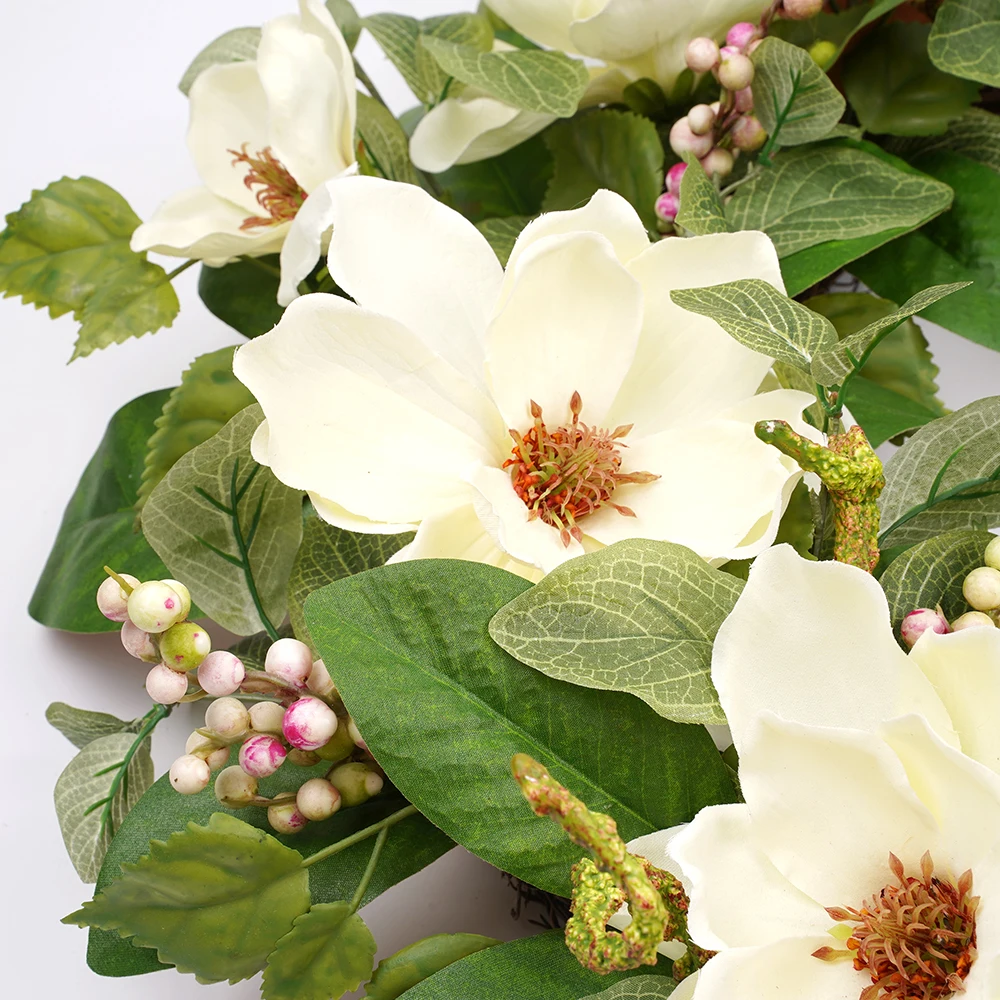 Artificial vivid floral garland decorative magnolia flowers ring wreaths decor