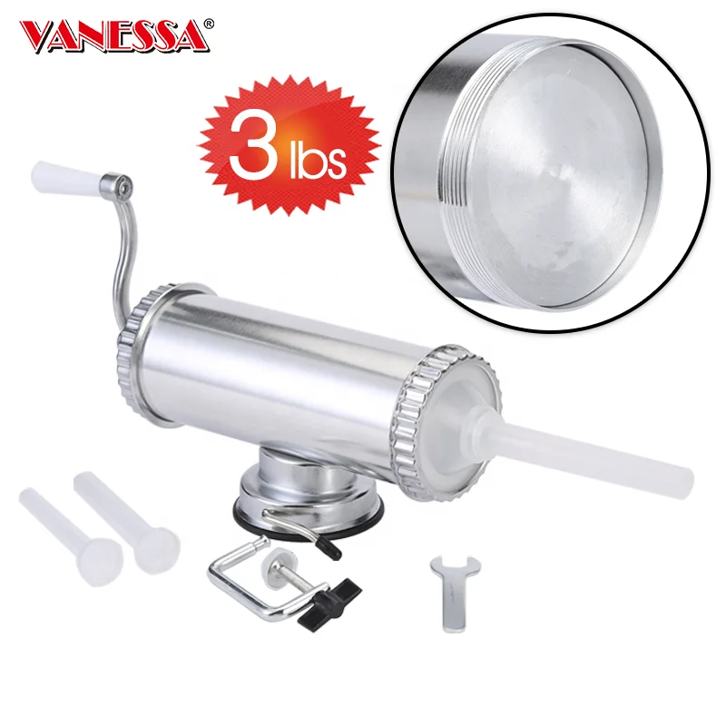 3 LBS/1.5 KG Home Use Manual Sausage Maker Sausage Stuffer Making Machine With 3 Plastic Tubes