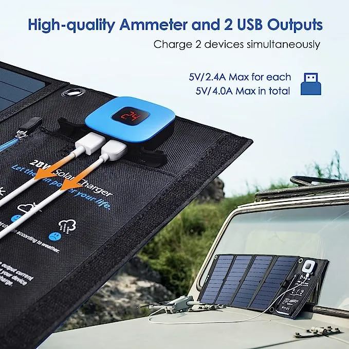 Waterproof foldable 5v 28w solar panel charger with USB port