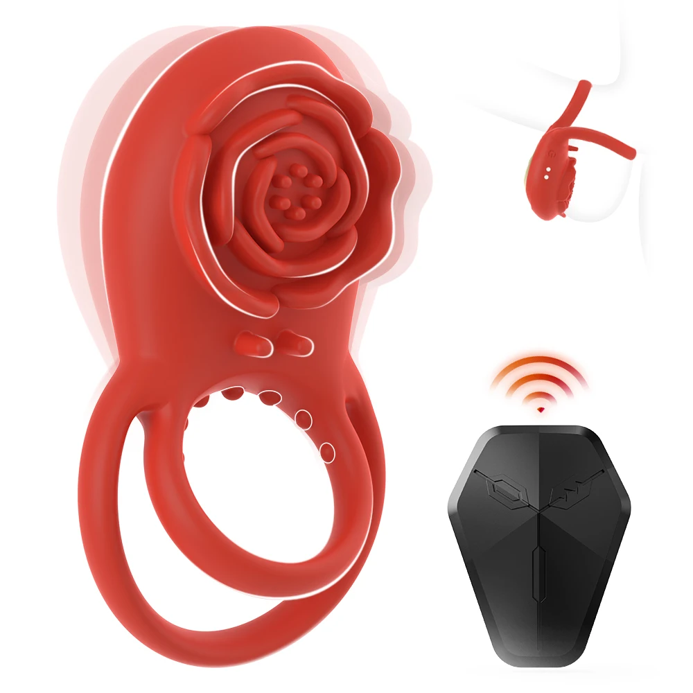 Rose Red Soft Silicone Automatic Delay Ejaculation Dual Cock Rings Double Penis Rings Dildo Masturbation Sex Toys for Couples