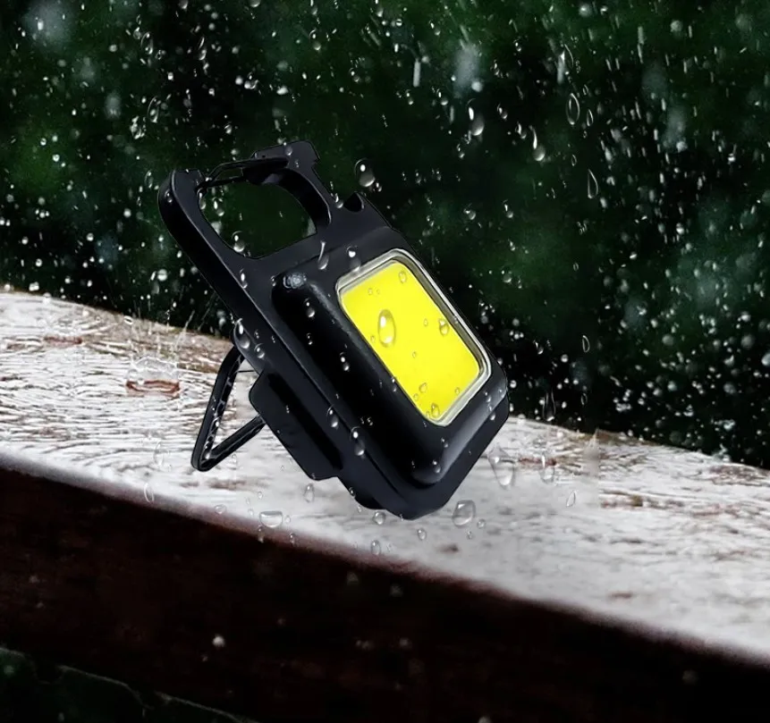 Rechargeable Keychain Flashlights COB Mini Flashlight with 3 Light Modes, Pocket Light with Folding Bracket with Bottle Opener