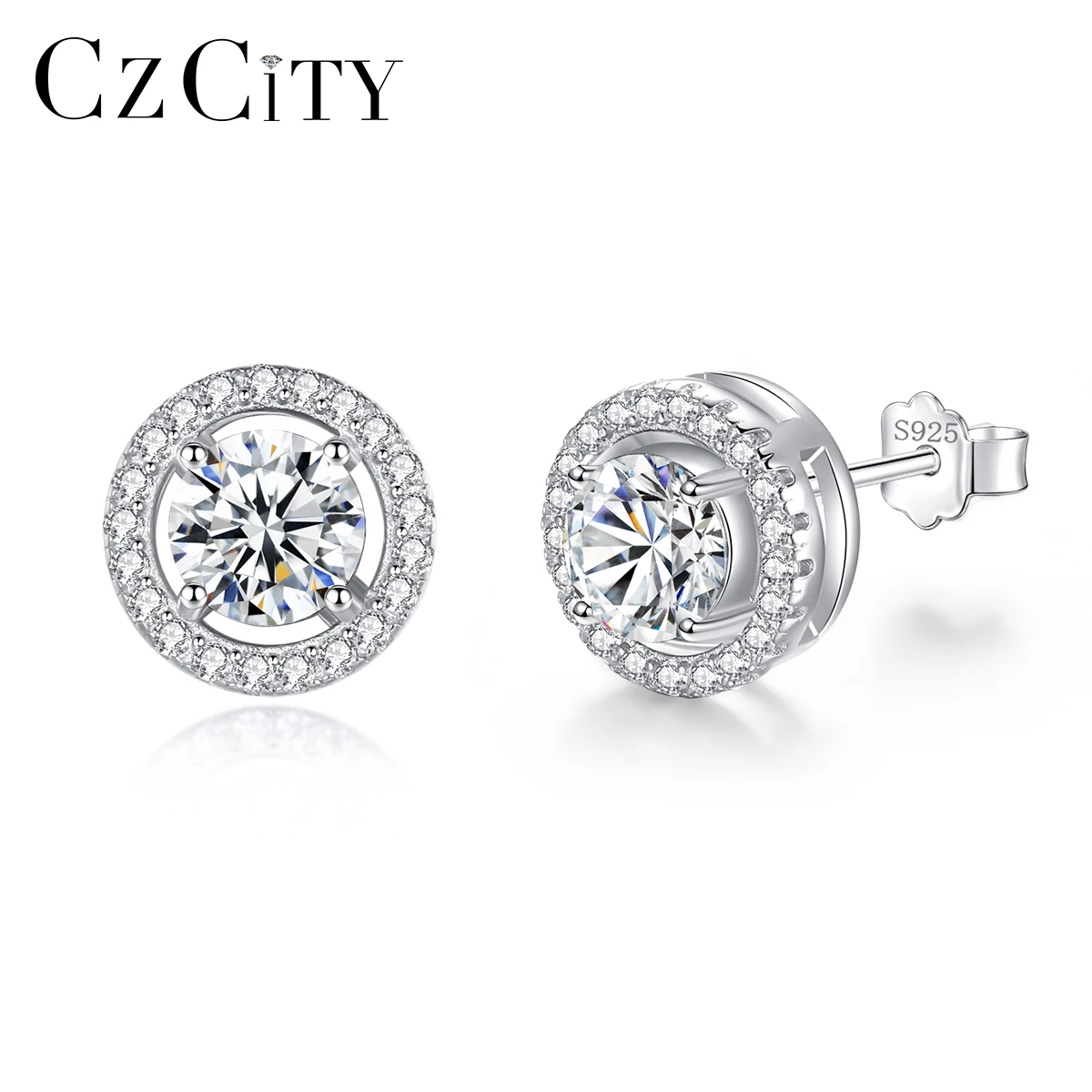 CZCITY Brand Jewelry Simple Disc Charm Diamond Round Stud Earing GRA 925 Silver Moissanite Earring 925