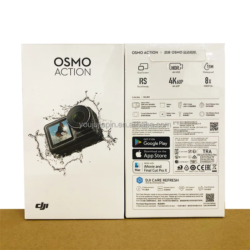  Спортивная Экшн-камера DJI Osmo 4K UHD HDR 60fps видеосъемка двойной экран монитор в режиме реального времени Водонепроницаемый VS Insta 360 ONE