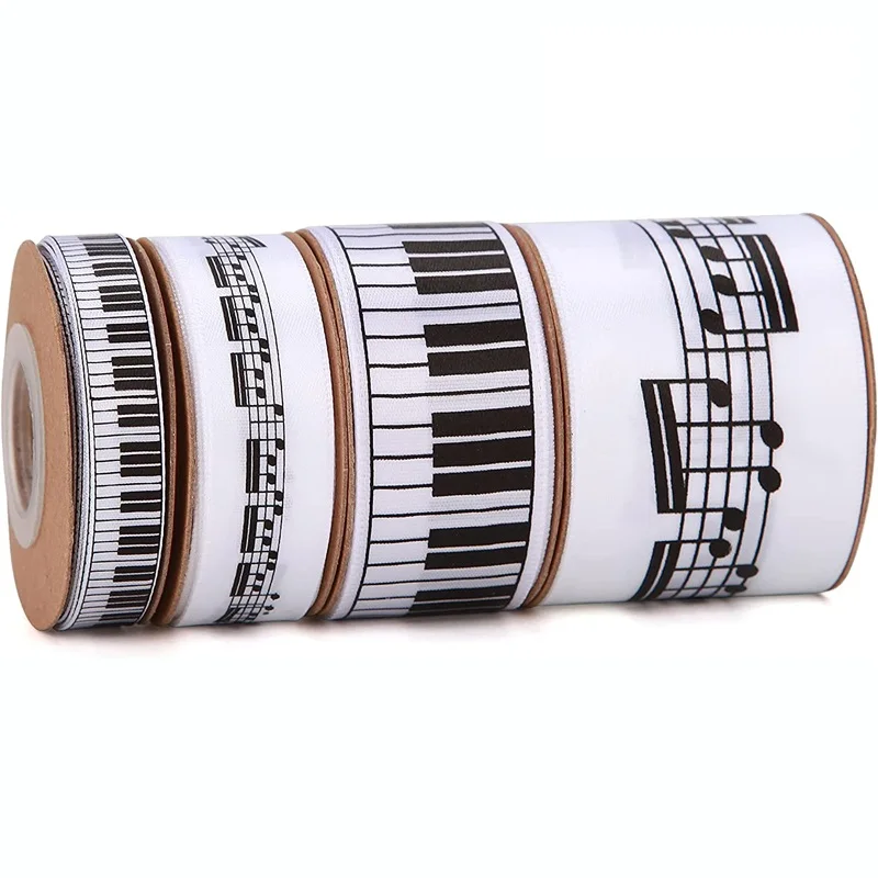 OKAY Free Design Musical Notes Ribbon Printed Music Craft Ribbon Black and White Fabric Ribbons
