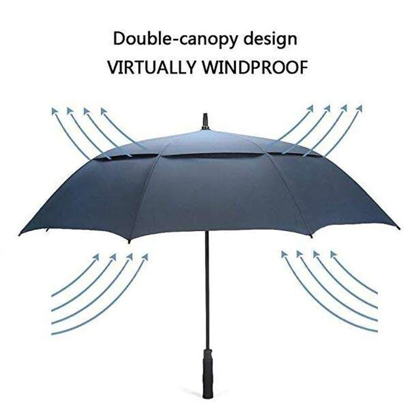 Custom Large 30 Inch Auto Open Golf Umbrella Double Canopy Windproof Golf Umbrella With Logo Printing