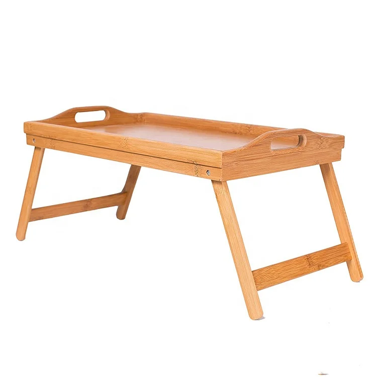 Custom Wholesale Breakfast Luxury Bamboo Tea Wood Serving Food Tray with Folding legs  In Bed