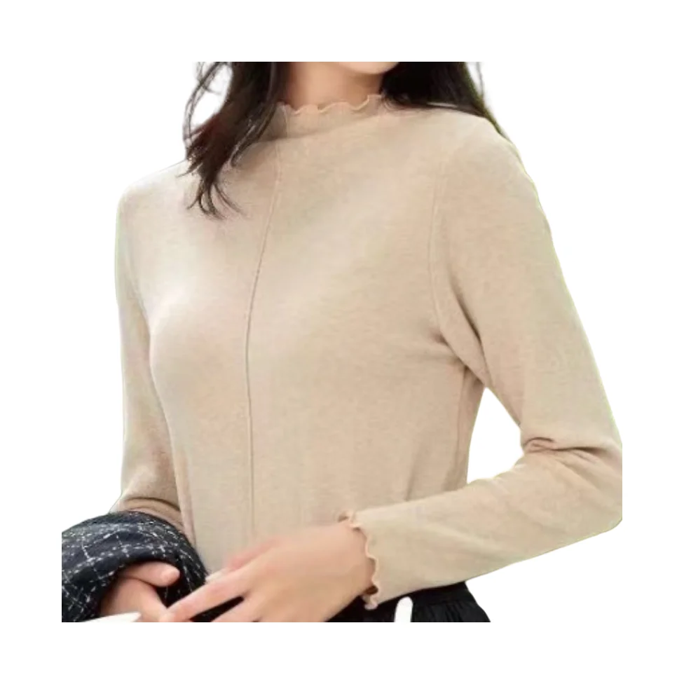 New Arrival Ladies Flounce Collar Long Sleeve Tight Fit Basic Shirt Women Sweater Jumper Custom or wholesale