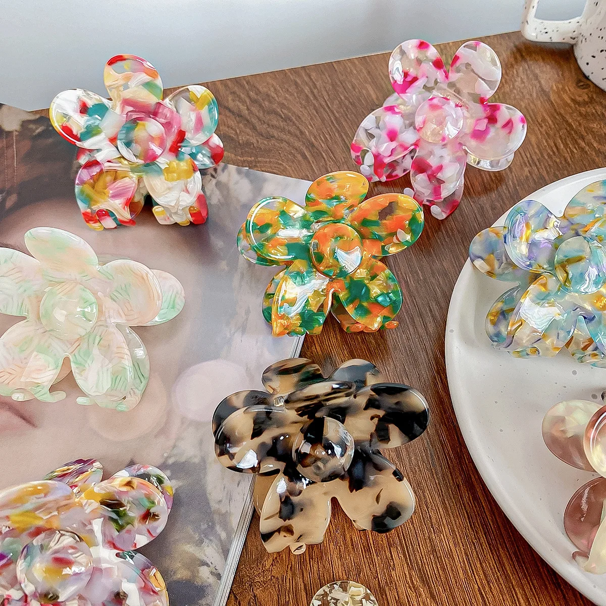 Acetic Acid Flower Hair Clip Temperament And Beautiful Hair Claw Back Head Updo Hairpin Girlish Style Shark Hair Claw Clips