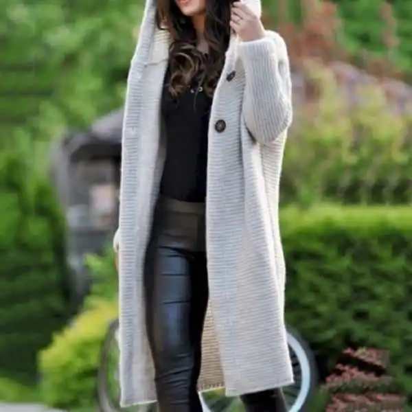 FNJIA Custom Logo Long Ladies Cardigan Sweater Knitted Casual Long Sleeve With Pockets Plus Size Long Cardigan Woman Sweaters