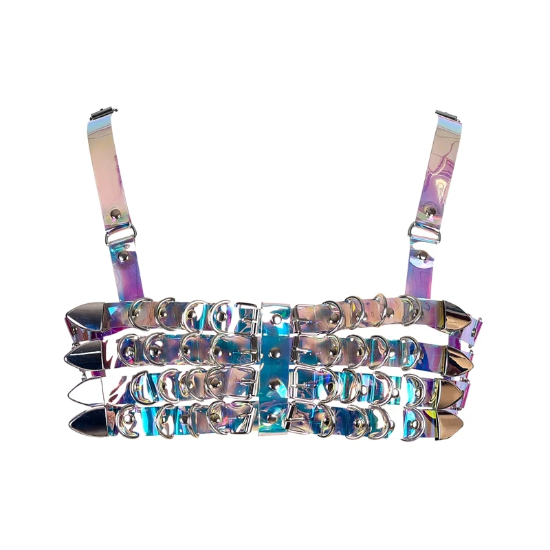 Women  Punk Leather Harness Blet Body Bondage Sexy Women Adjustable Leather Body Harness Chain Bra Top