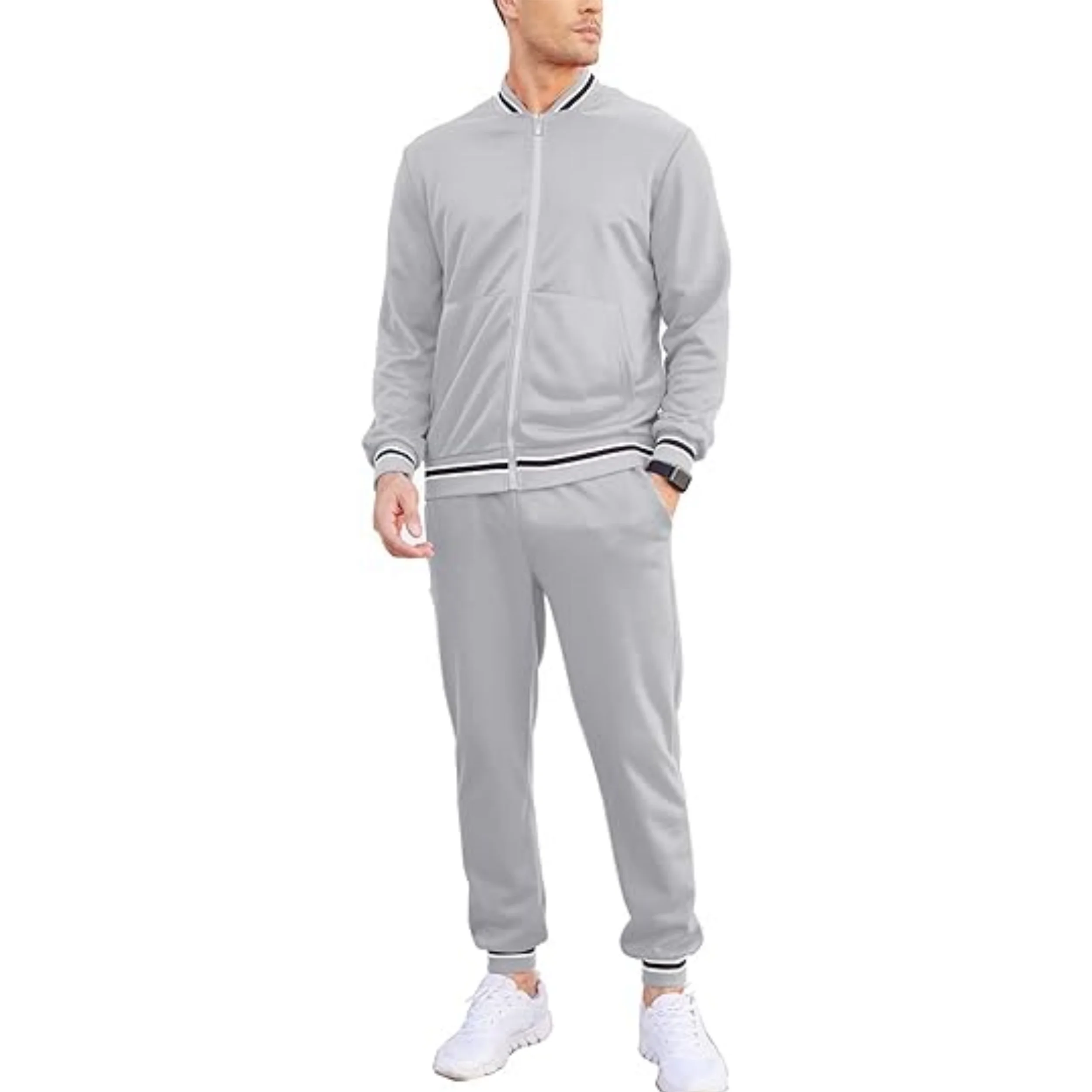 Wholesale mens athletic wear 100% polyester zipper tracksuits  casual  training sweatsuits  sports wear set for men