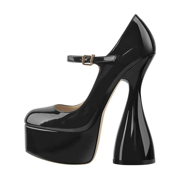 Black color buckle up  mary jane shoes for girl with small leather material women heels pumps Private logo add on shoes are welc