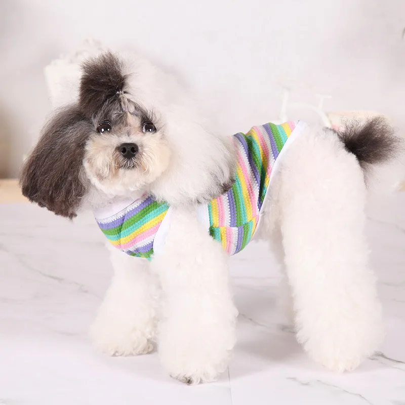 Spring summer striped cartoon printing sunscreen comfortable thin section breathable pet puppy vest dog cat clothes wholesale