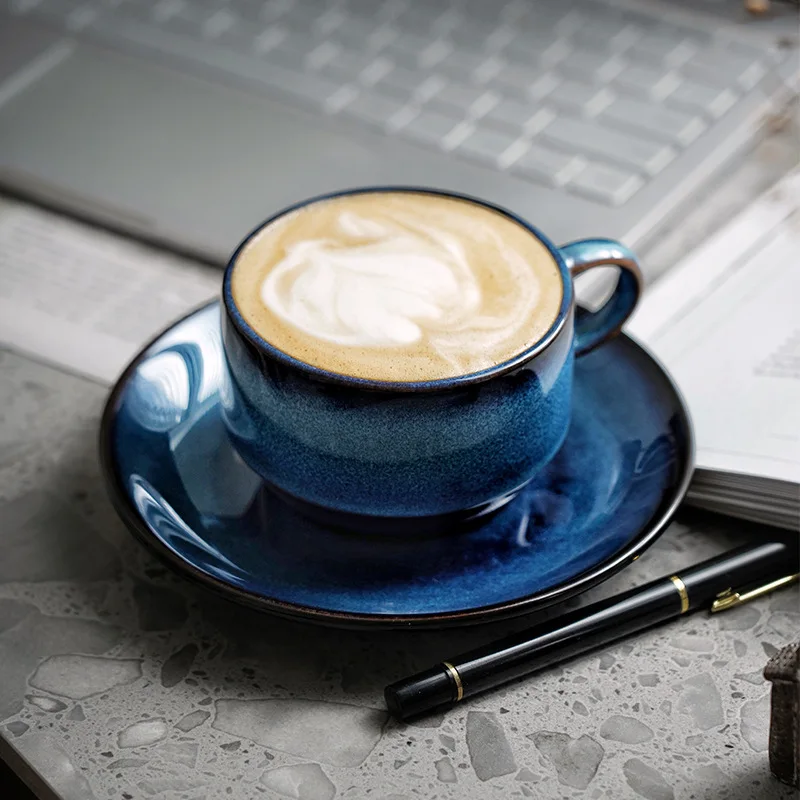 High-End 100ml/200ml Retro Ceramic Mug Saucer Set American Style Vintage Porcelain Cup Tray for Hotel Parties Home Office Use