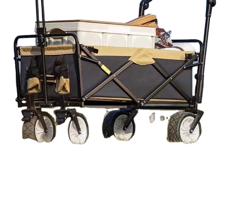 
Folding Outdoor Camping Utility Wagon Collapsible Garden Trolley with Washable Removable Cover Side Table 