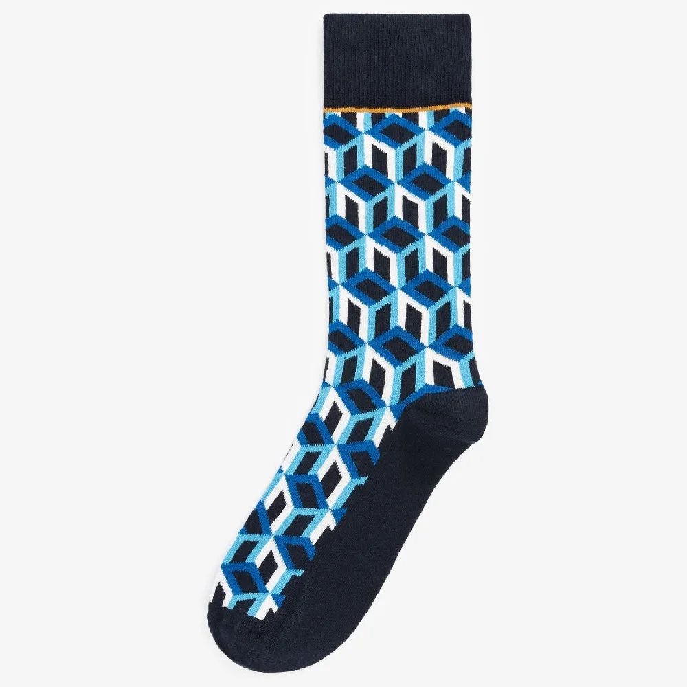 Женские хлопковые Классические носки, женские, мужские, для мальчиков и девочек, вязаные носки с темным геометрическим рисунком