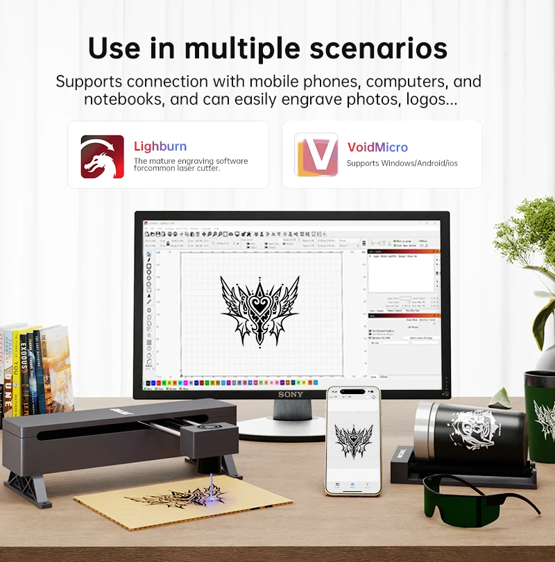 Home Use Online Desktop Laser Marking Machine Supports AI DXF PLT DWG BMP Graphic Formats Logo Cutting Paper Wood Leather Glass