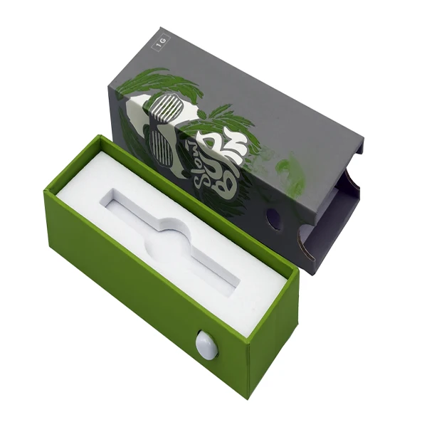 Custom 0.5ml 1ml Child Proof CR Carts Boxes Child Resistant Cartridge Packaging Box with EVA Foam And Press Button