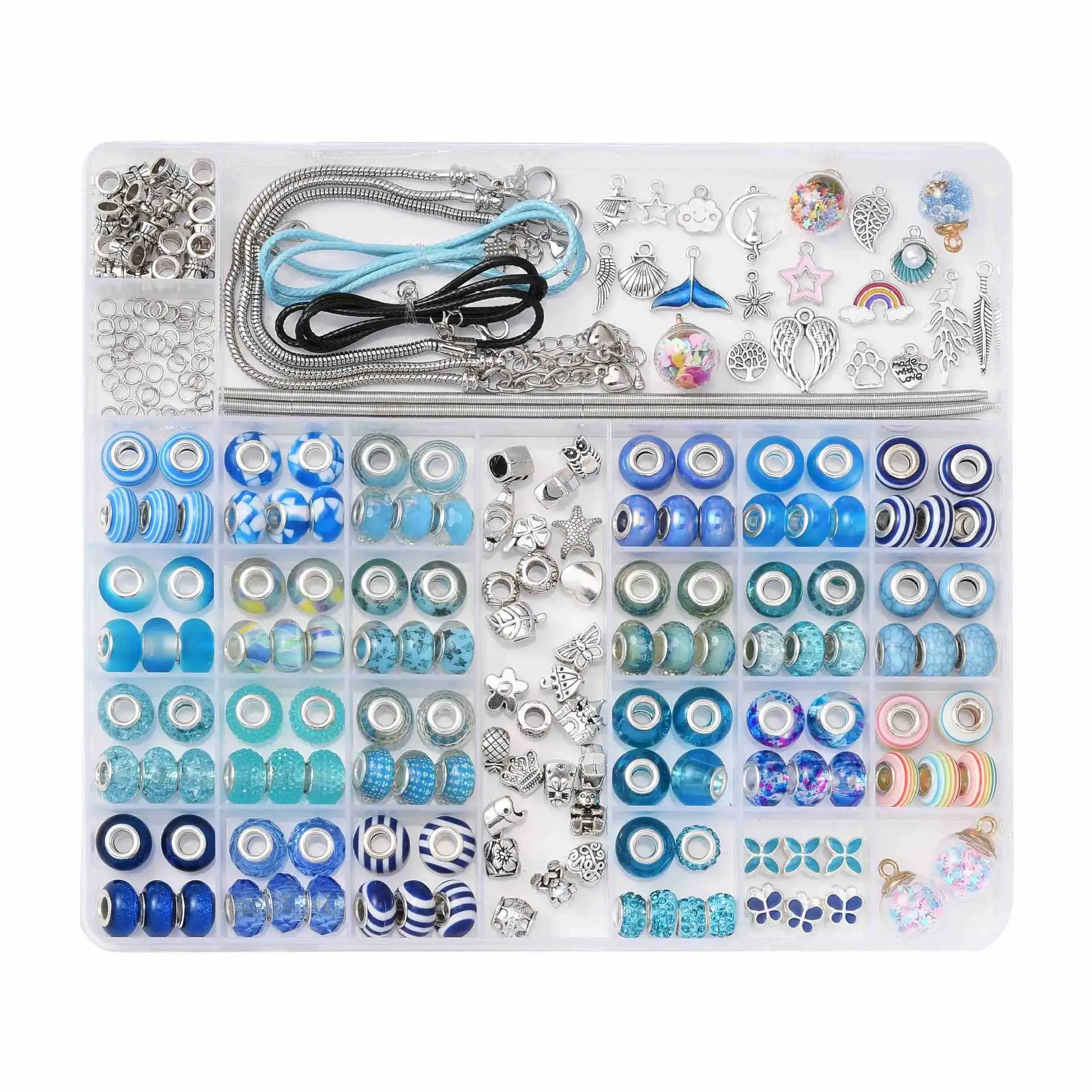Wholesale Crystal Large Hole Beads Set Blue Jewelry Kit Exquisite Beaded Bracelets DIY Charms Bracelets Making Kit