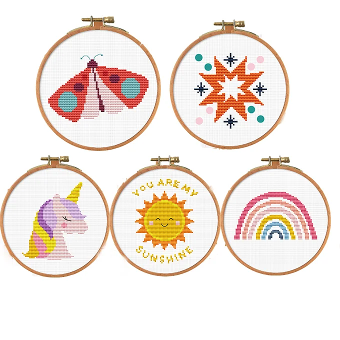 Wholesale Handmade Cross stitch  Cotton Cloth Kit DIY Embroidery Kit With 10cm Embroidery Hoop