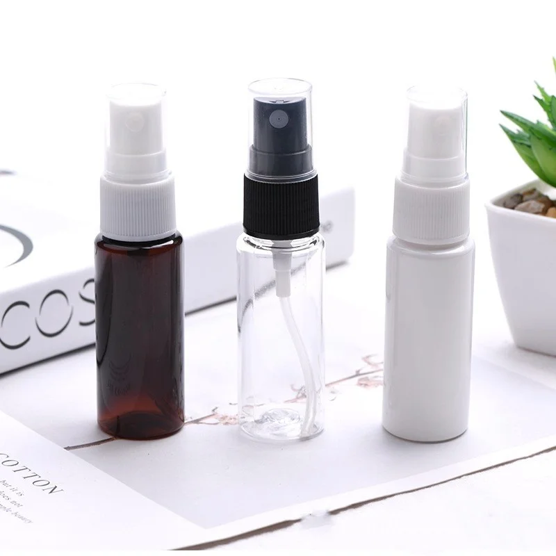 Eco friendly 20Ml Pet Round Plastic Spray Bottle Portable Frost Perfume bottle with black white clear pump sprayer