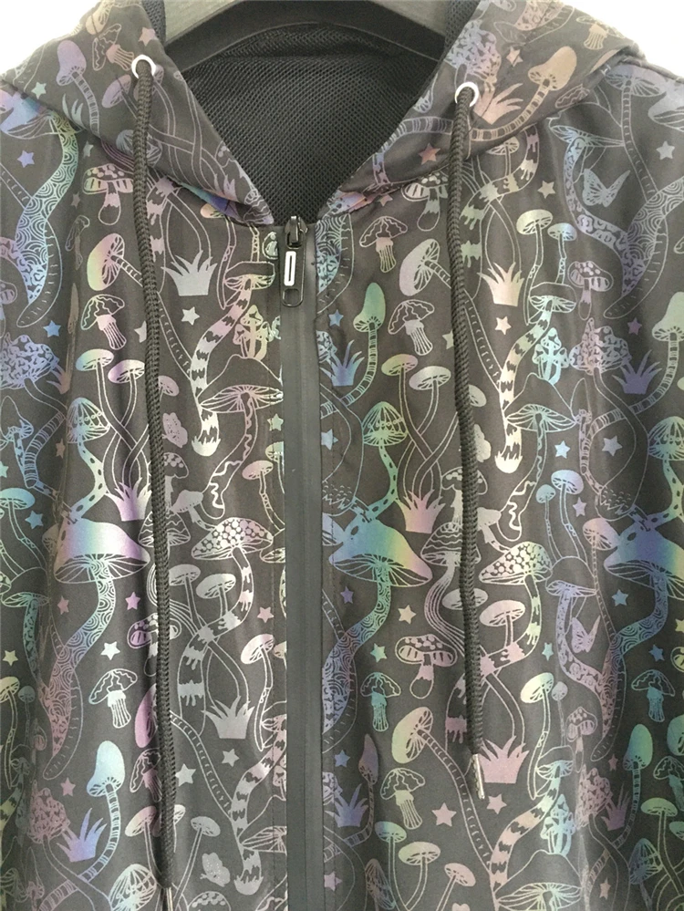 Custom Reflective Puffer Jacket Mushroom Print Reflective Clothing