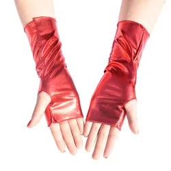 Short fingerless bright black patent leather mitten Halloween costume punk style cos dance hip-hop dance mitten