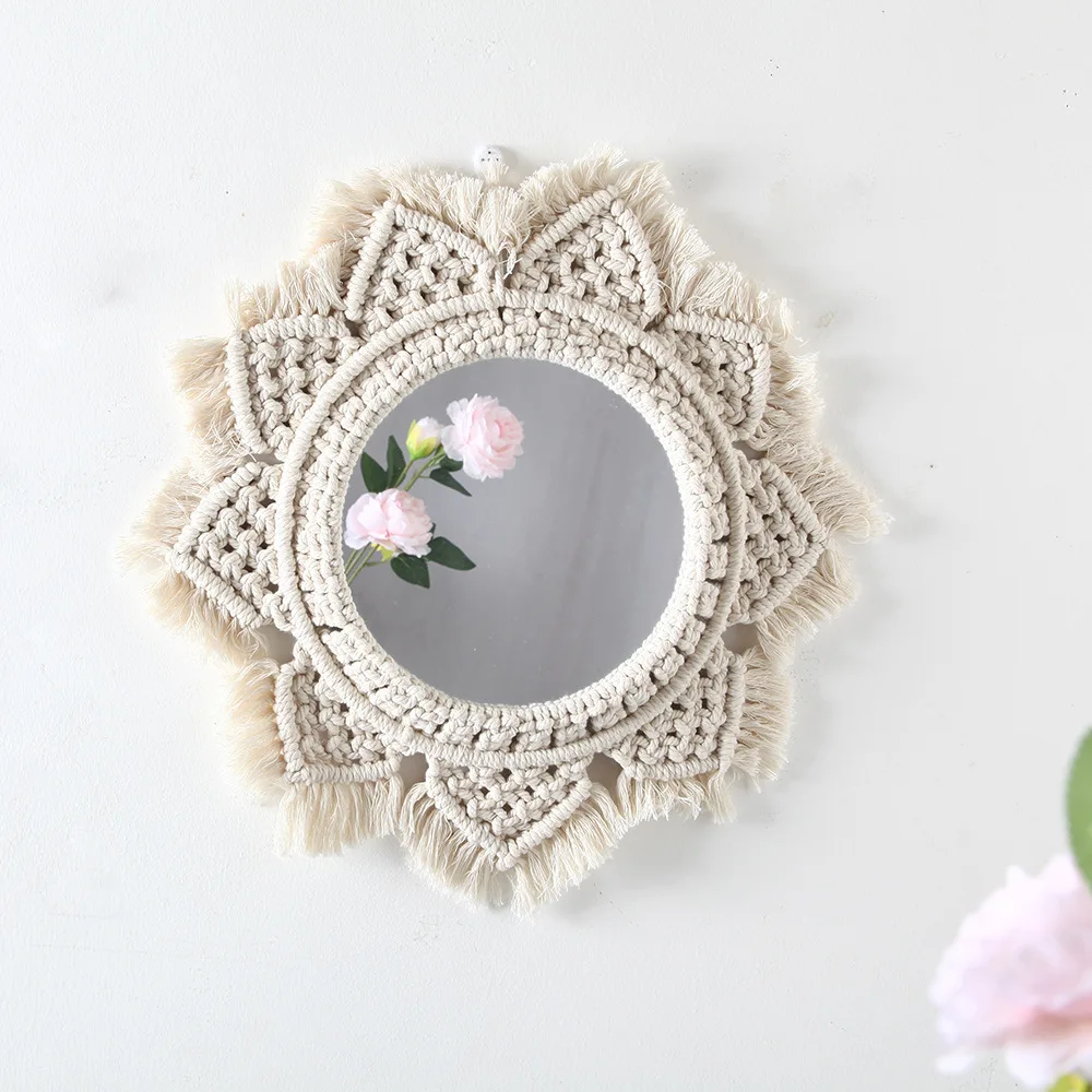 boho theme macrame dream catcher Decor woven tapestry mirror decorative wall mirror Tapestry