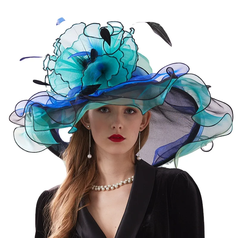 Eugen gauze Church Wedding Hats Women Party Top Quality fashion big eaves embroidery hat
