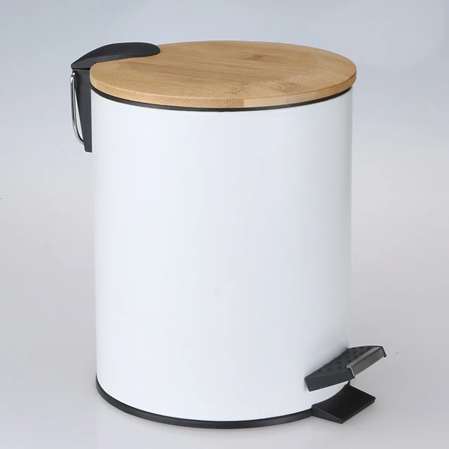 5L Decorative bamboo wood lining Kitchen Pedal food paper round Waste Rubbish Dustbin Bin for hotel home