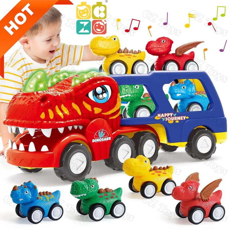 Amazons Hot Sale New Toddler Car 5-in-1 Dinosaur Vehicle Trucks Toys with Sounds & Lights Toys for Boys Dinosaur Toys for Kids