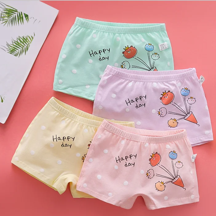 4 Pcs Pack Boys&Girls 2-12 Year Cute Cartoon Print Pure Cotton Boxer Shorts Underwear