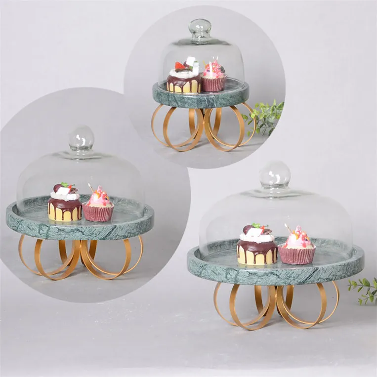 Hot Selling High-Footed Metal Cake Dessert Display Plate Cake Fruit Stand Marble Plate Candy Display Racks