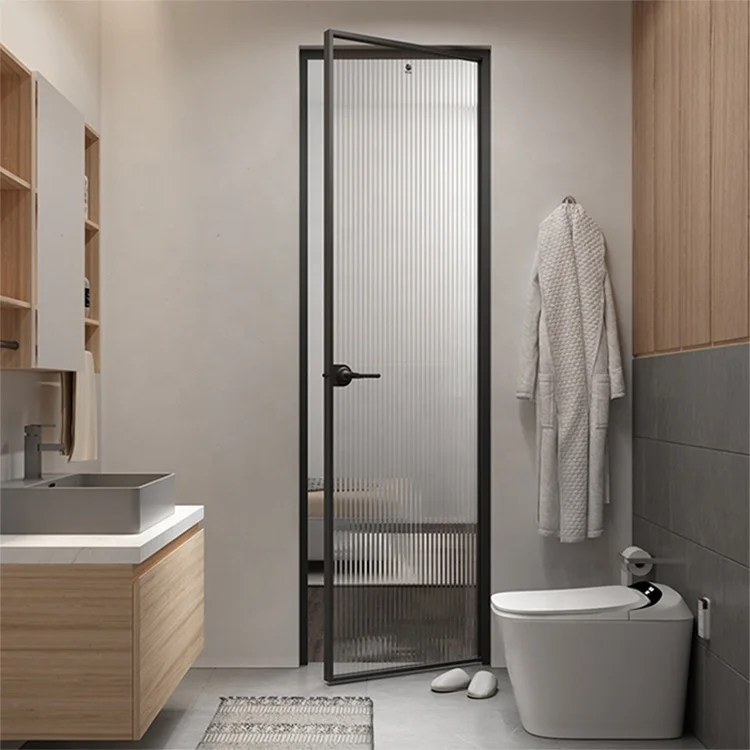 Office cafe slide and frameless shower swing bathroom design black aluminum casement kitchen partition toilet door frosted glass