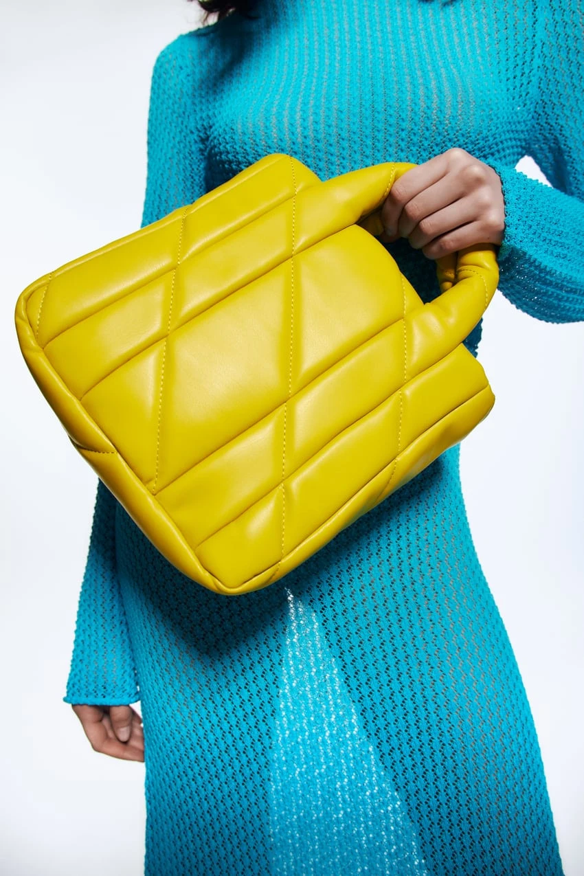 Sustainable Puffy Vegan Leather Women Shoulder Bag Crossbody Bag Designer Bag Neon Yellow