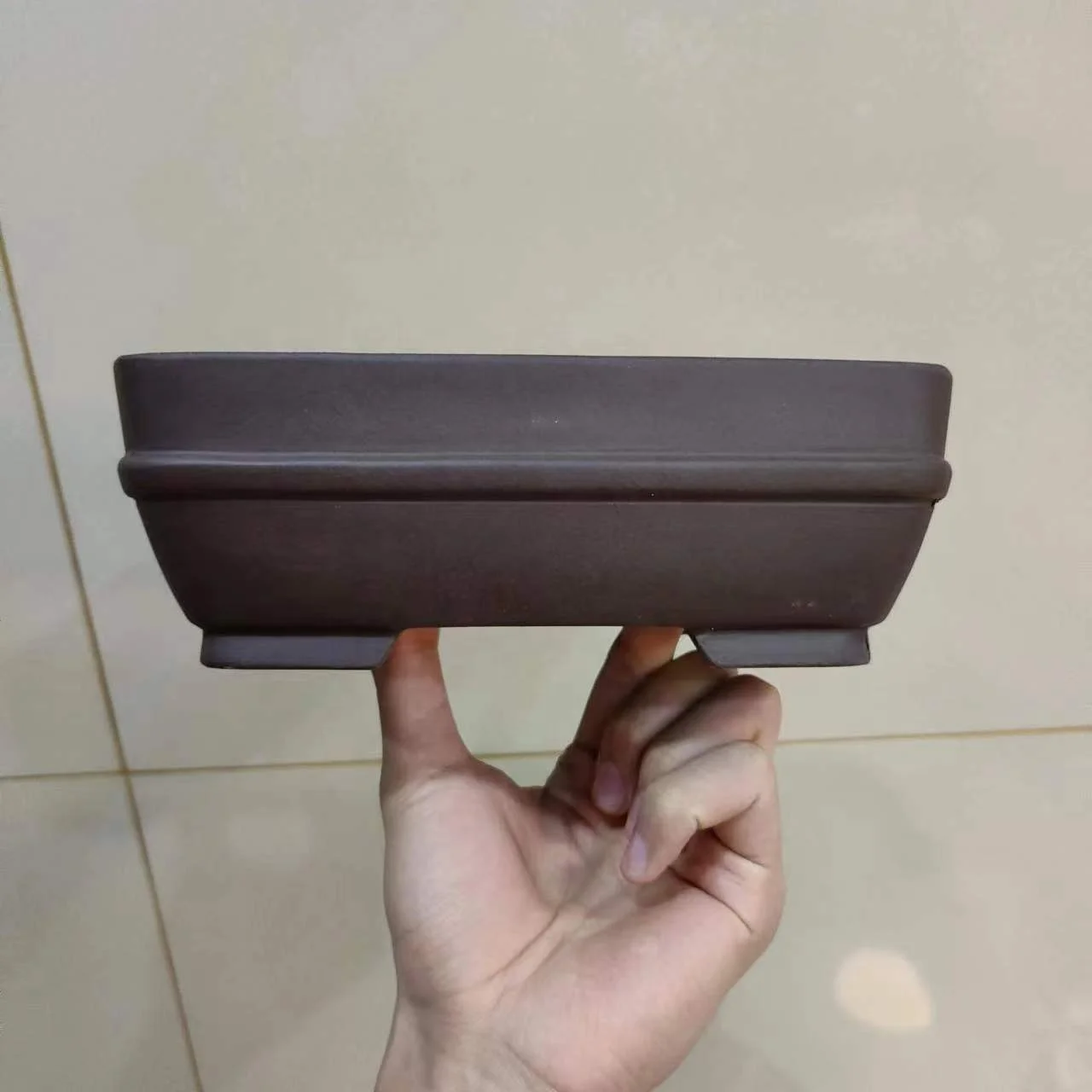 classic rectangle Yixing purple sand bonsai pot with waistline
