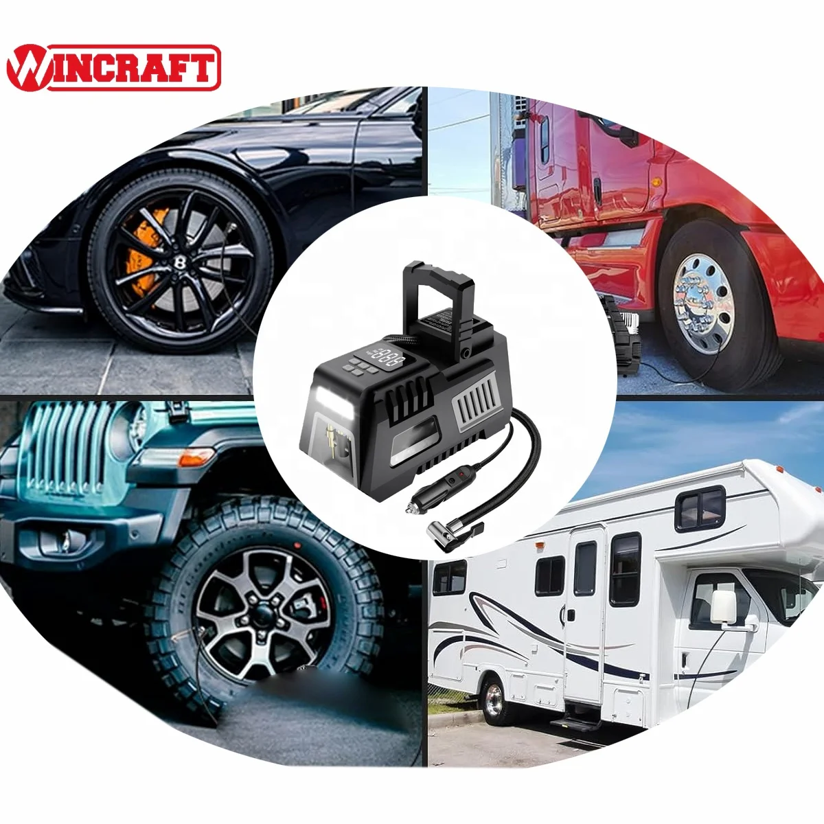 12V Foldable Handle & Quick Inflation Tyre Inflator Portable Air Compressor 140PSI 12V DC 22mm Cylinders Air Pump Tire Inflator